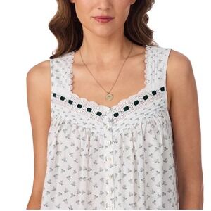 Eileen West Nightgown Women Medium White Blue Cotton Lace Sleeveless Midi Med